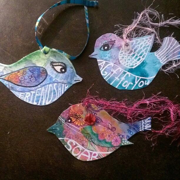 Bird Tags From Painted Papers Photograph by Robin Mead