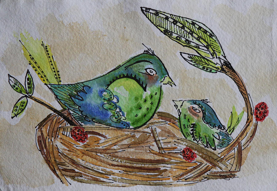 Birdy Talk Painting by Carrie Godwin