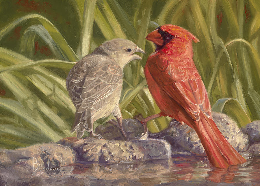 Cardinal Painting - Bird Talk by Lucie Bilodeau
