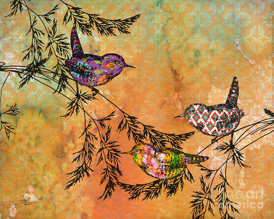 Bird Digital Art - Bird Trio on Branches-A by Jean Plout