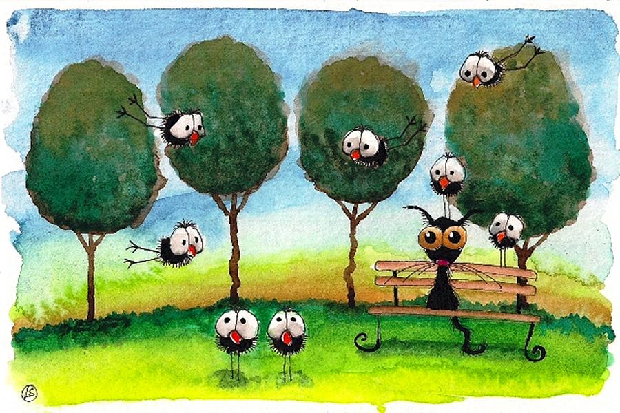 Bird Watching In The Park Painting