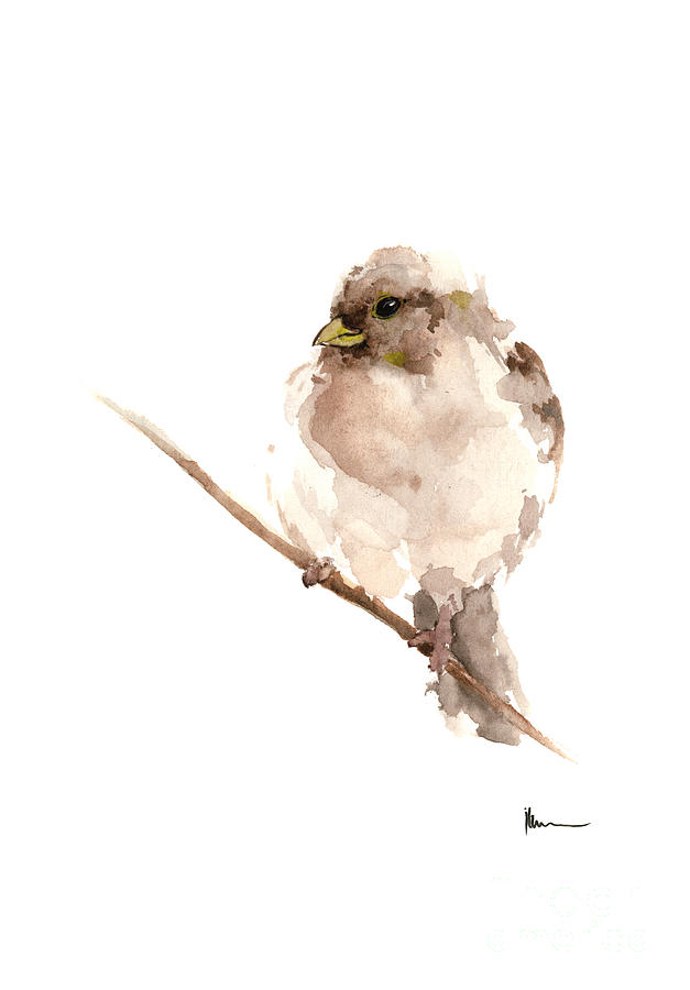 Sparrow Painting - Bird watercolor art print painting by Joanna Szmerdt