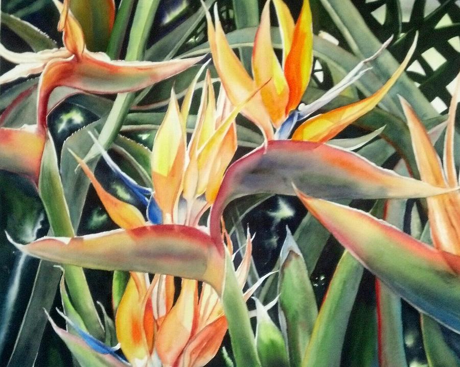 Flowers Still Life Painting - Birds a glow by Caroline Linscott