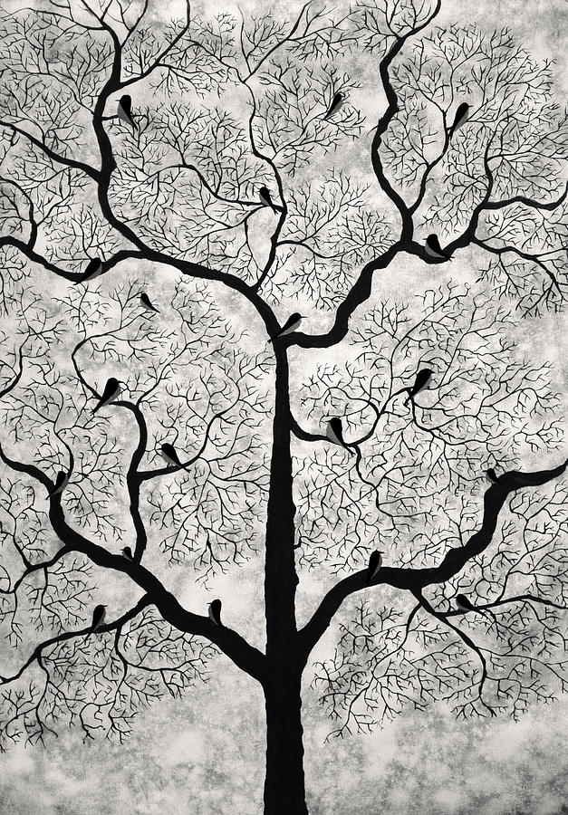 Birds and trees Mixed Media by Sumit Mehndiratta