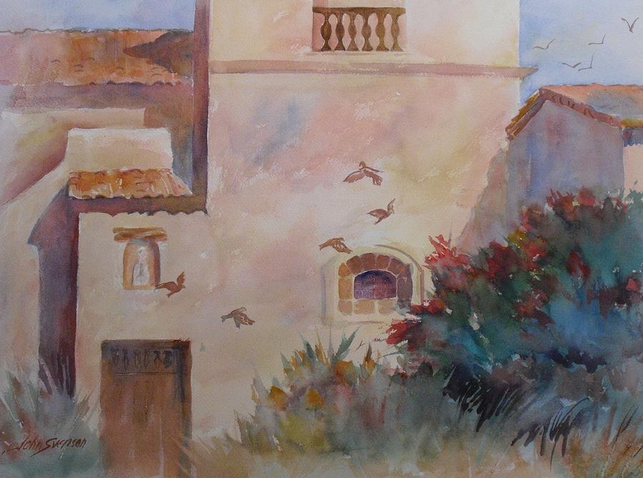 Birds at Carmel Mission Painting by John Svenson