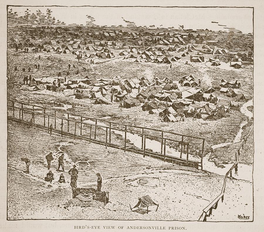 Notorious Drawing - Birds-eye View Of Andersonville Prison by American School