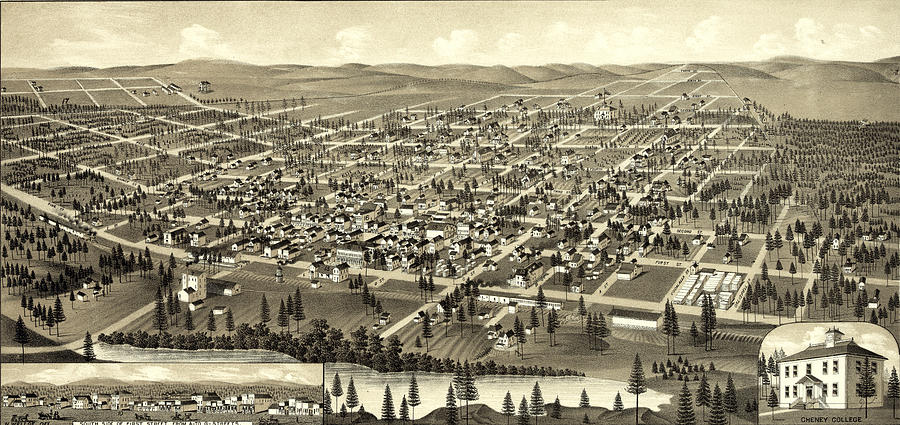 Spokane Drawing - Birds Eye View Of Cheney, Wash. Ter by Litz Collection