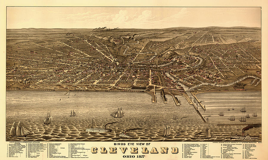 Birds Eye View of Cleveland Ohio 1877 Drawing by Mountain Dreams
