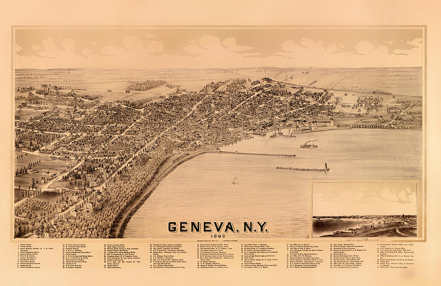 Birds-Eye View of Geneva New York 1893 Drawing by Mountain Dreams