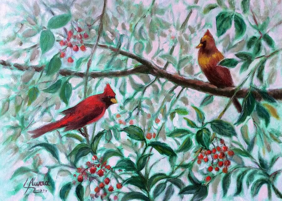 Birds in our garden Painting by Laila Awad Jamaleldin