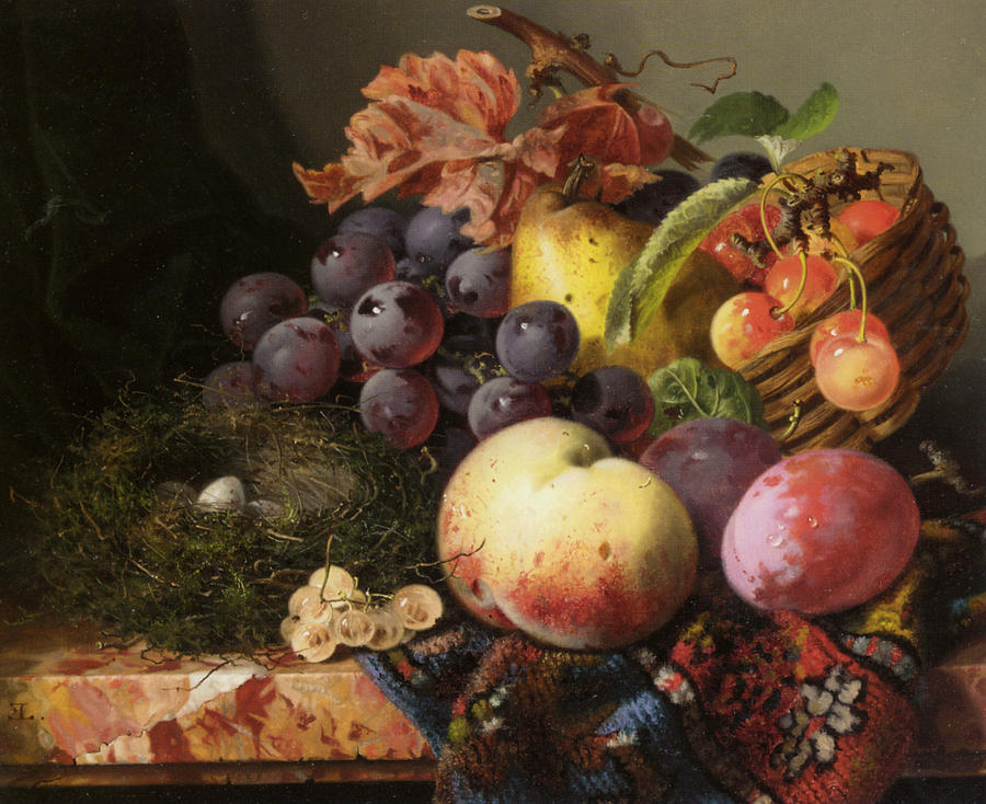 Birds Nest Butterfly And Fruit Basket Digital Art by Edward Ladell