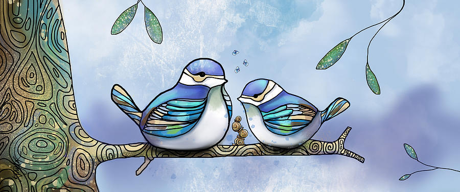 Birds of Blue Painting by Karin Taylor