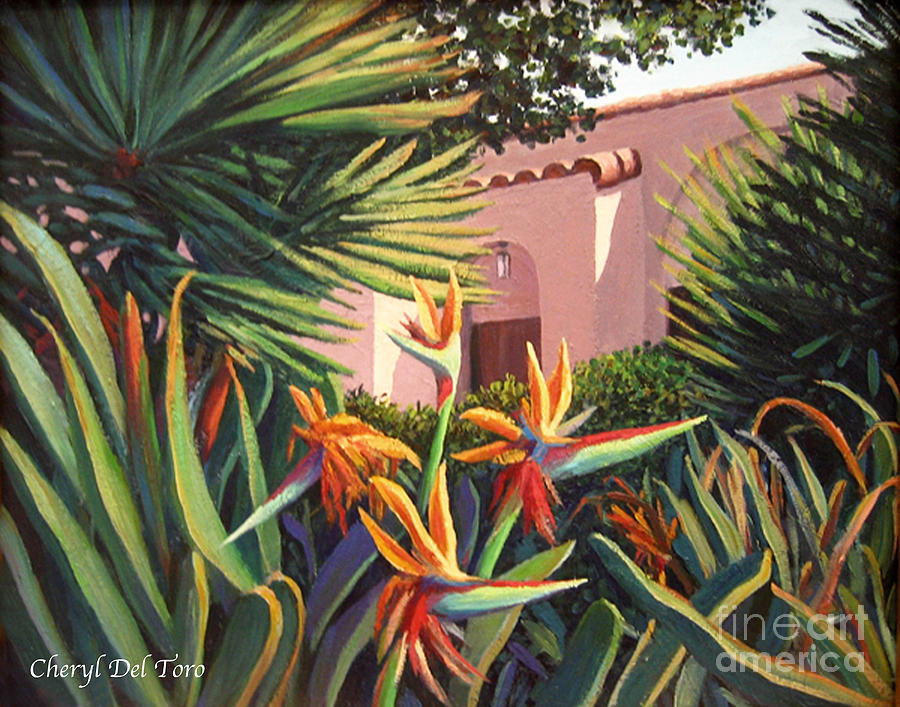 Birds of Paradise Garden Painting by Cheryl Del Toro