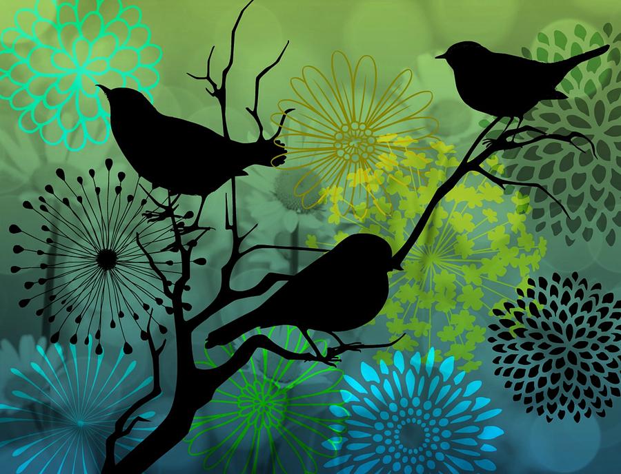 Birds On A Branch Digital Art by Alma Yamazaki
