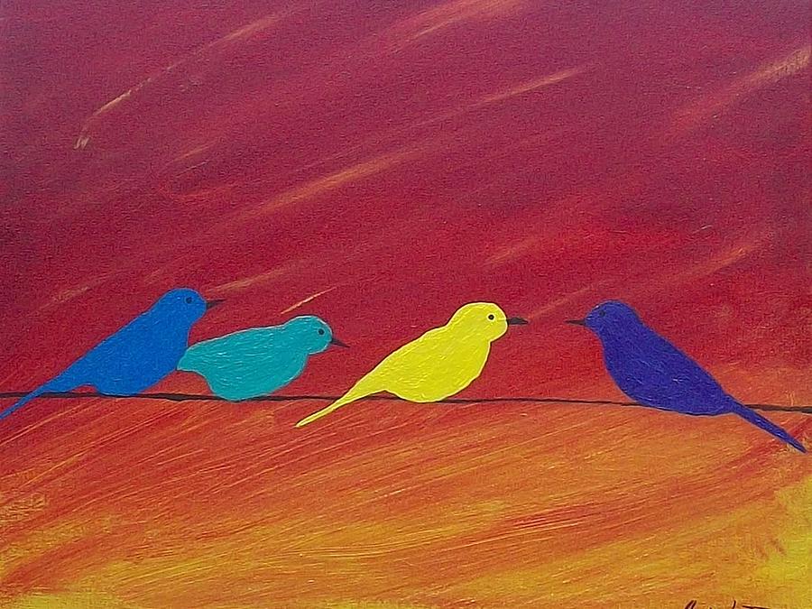 Birds on a wire Painting by Thomas Whitlock