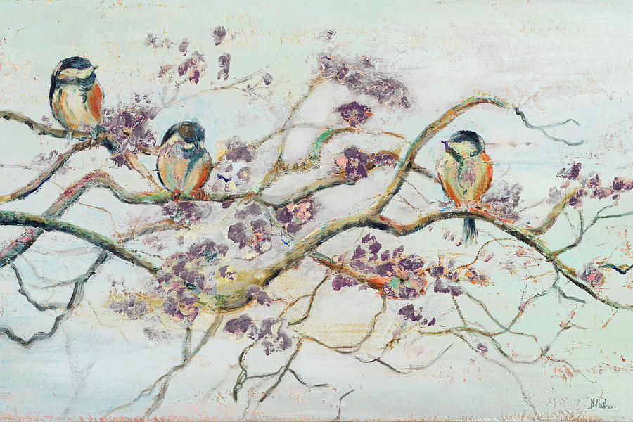 Bird Painting - Birds On Cherry Blossom Branch by Patricia Pinto