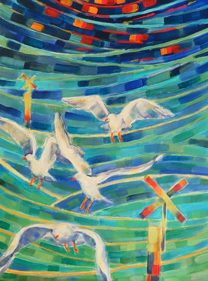 Bird Painting - Birds on the Bay by Zofia  Kijak