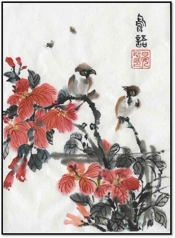 Birds Talking Painting by Ping Yan