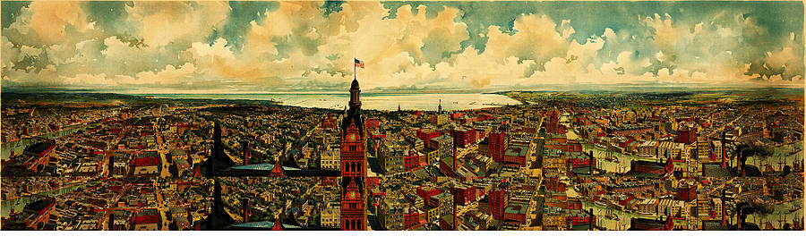 Birdseye Panorama of Milwaukee 1898 Painting by MotionAge Designs