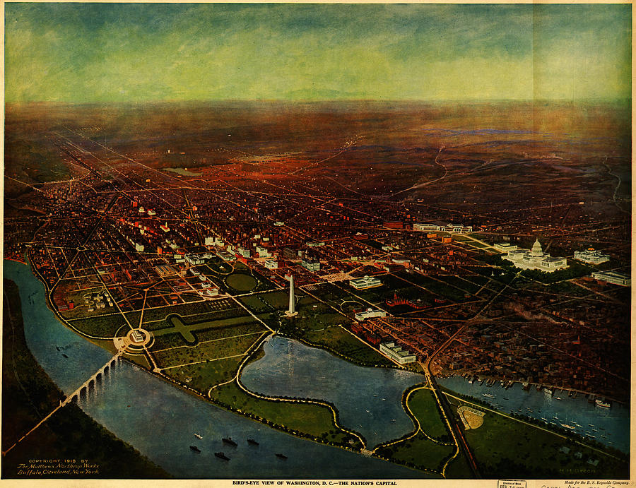 Birdseye view of Washington 1916 Painting by Celestial Images