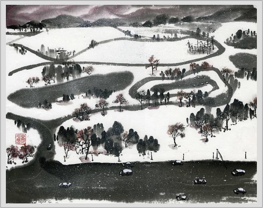 Birdview of Forest Park from Queeny Tower Painting by Ping Yan