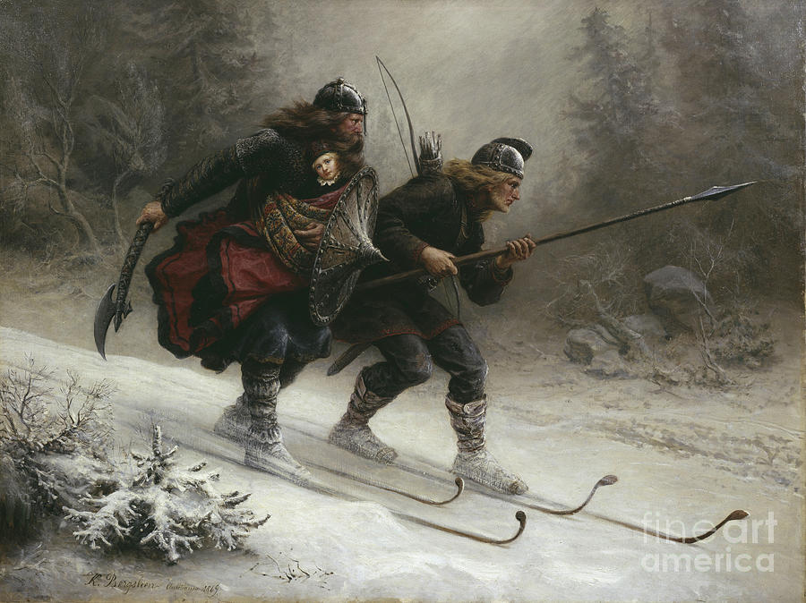 Birkebeinerne The Kings soldiers Painting by Knud Bergslien
