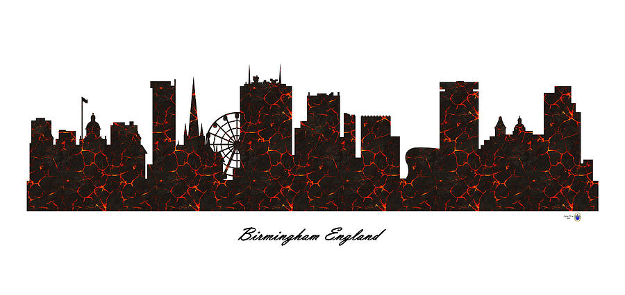 Birmingham England Molten Lava Skyline Digital Art by Gregory Murray
