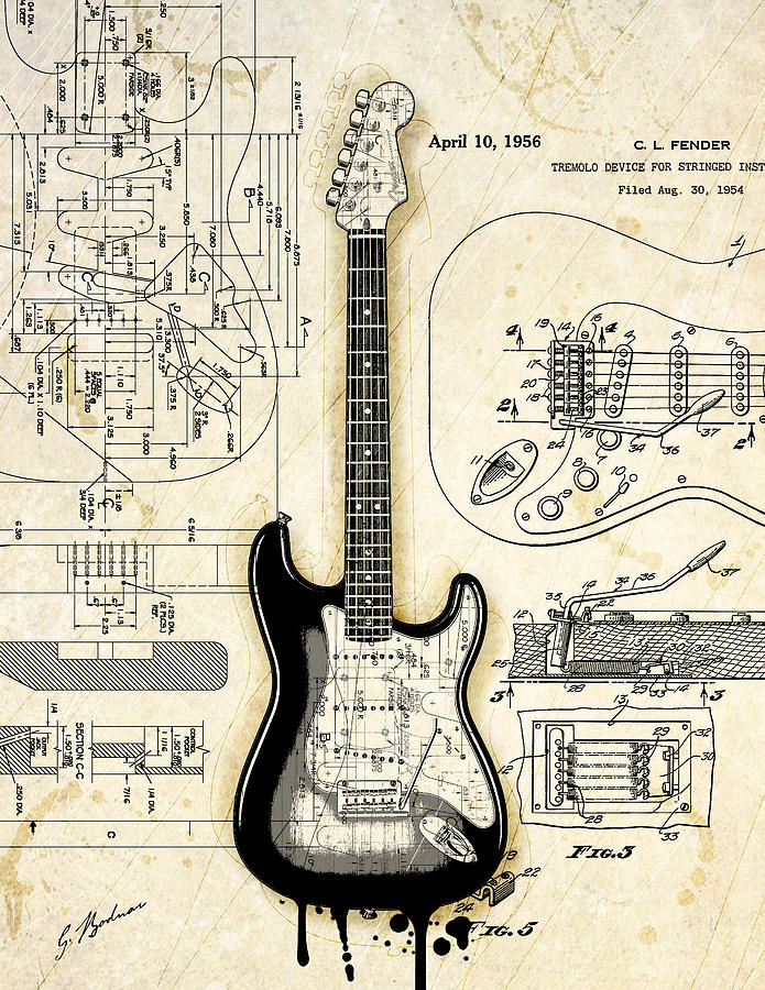 Fender Strat Birth Certificate Digital Art by Gary Bodnar