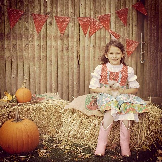 Pumpkin Photograph - #birthday #bunny #girl #hay #pumpkin by Essy Dias