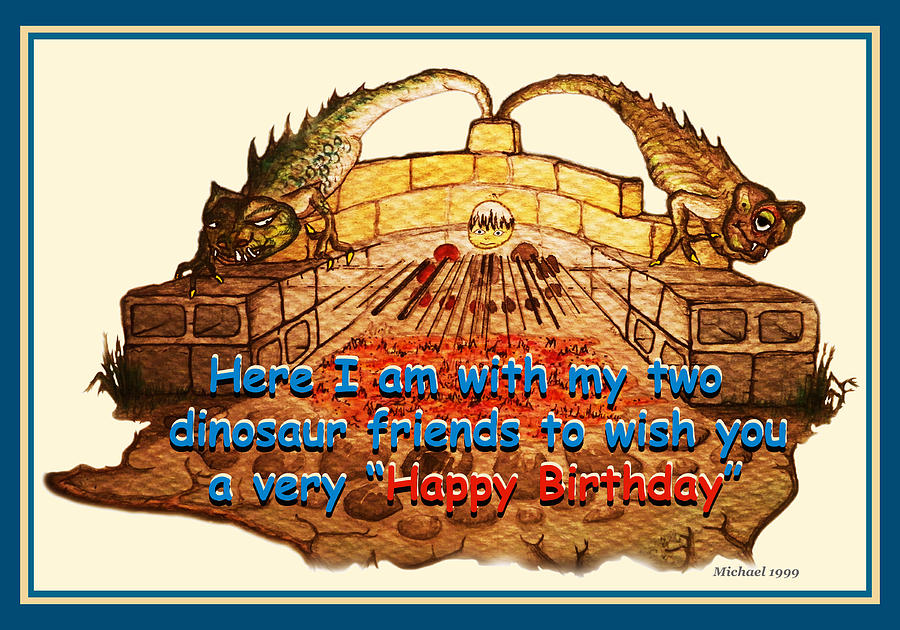 Dinosaur Painting - Birthday Card Dinosaur Friends by Michael Shone SR