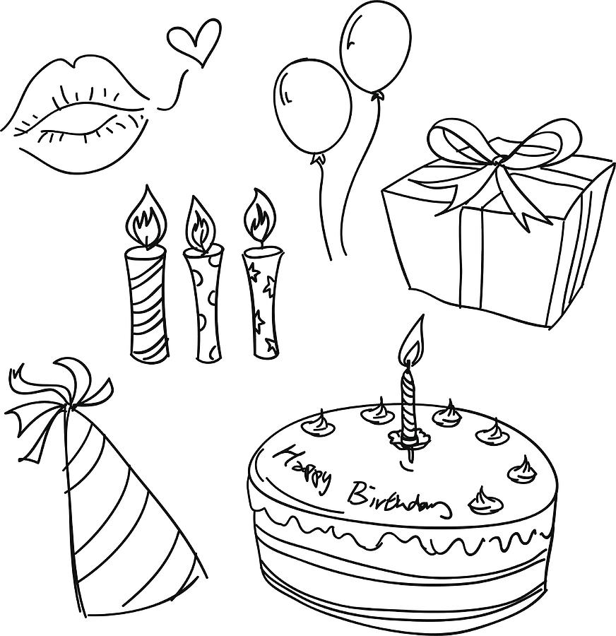 Birthday celebration sketch in black and white Drawing by LokFung