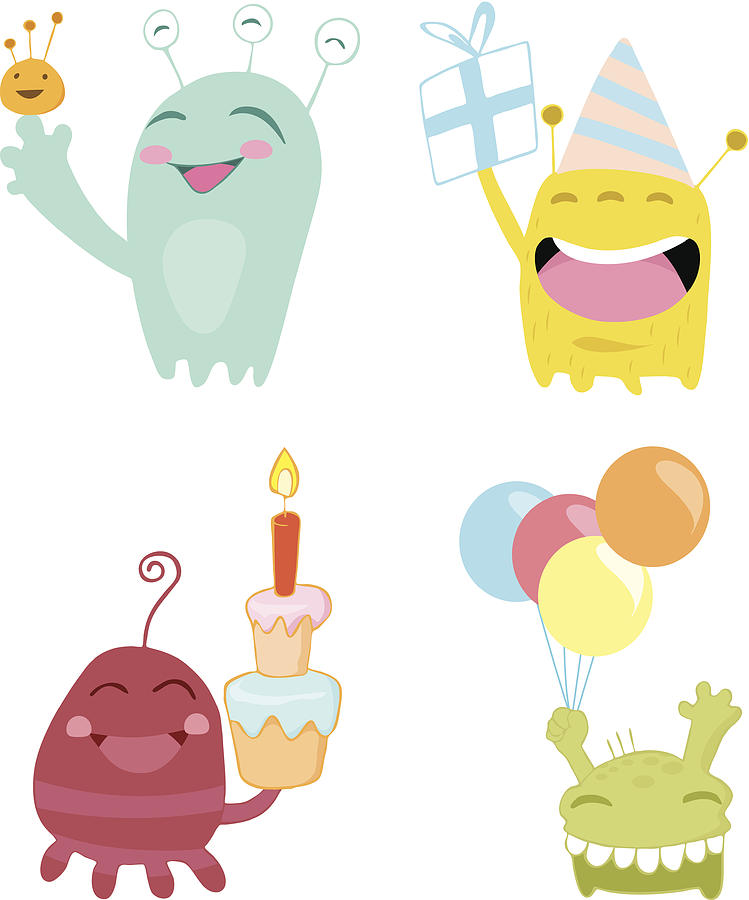 Birthday funny monsters set Drawing by Duescreatius1