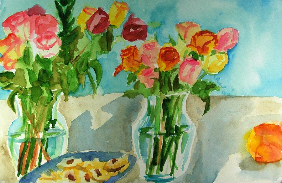 Rose Painting - Birthday roses and almond cookies by Rachel Rose
