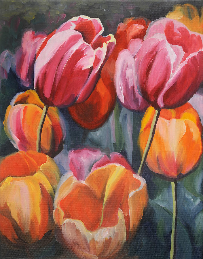 Tulip Painting - Bishops Garden Tulips by Anne Lewis