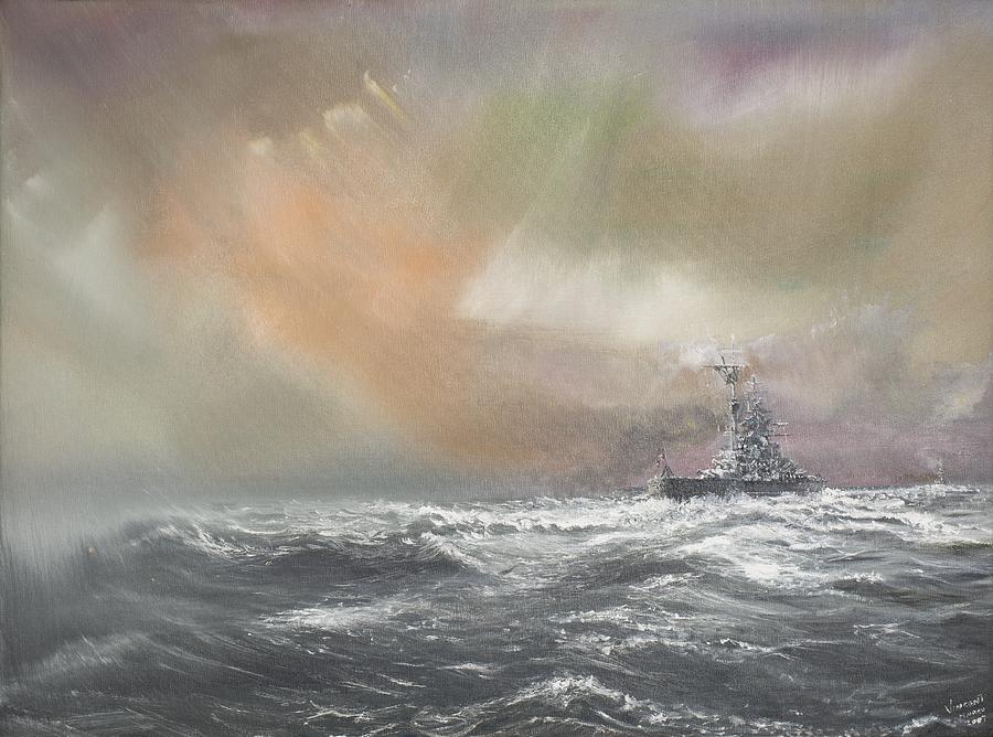Boat Painting - Bismarck signals Prinz Eugen  by Vincent Alexander Booth