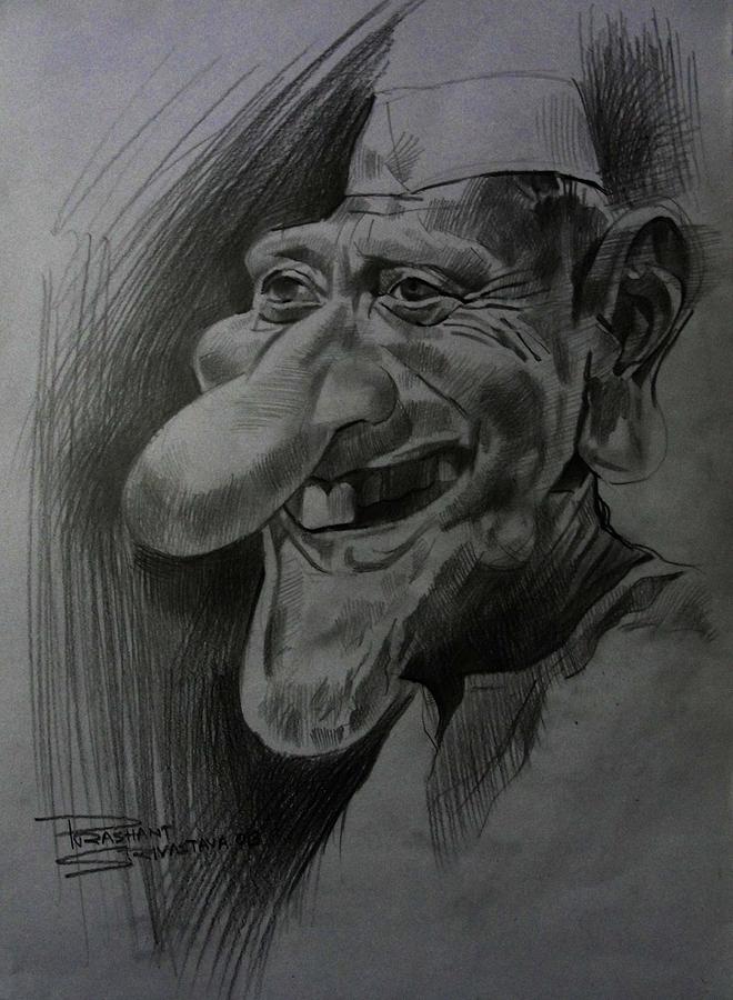Caricature Painting - Bismillah Khan by Prashant Srivastava