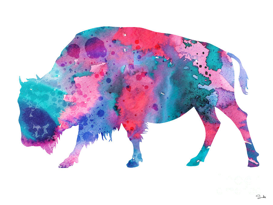 Animal Watercolor Painting - Bison 2 by Watercolor Girl