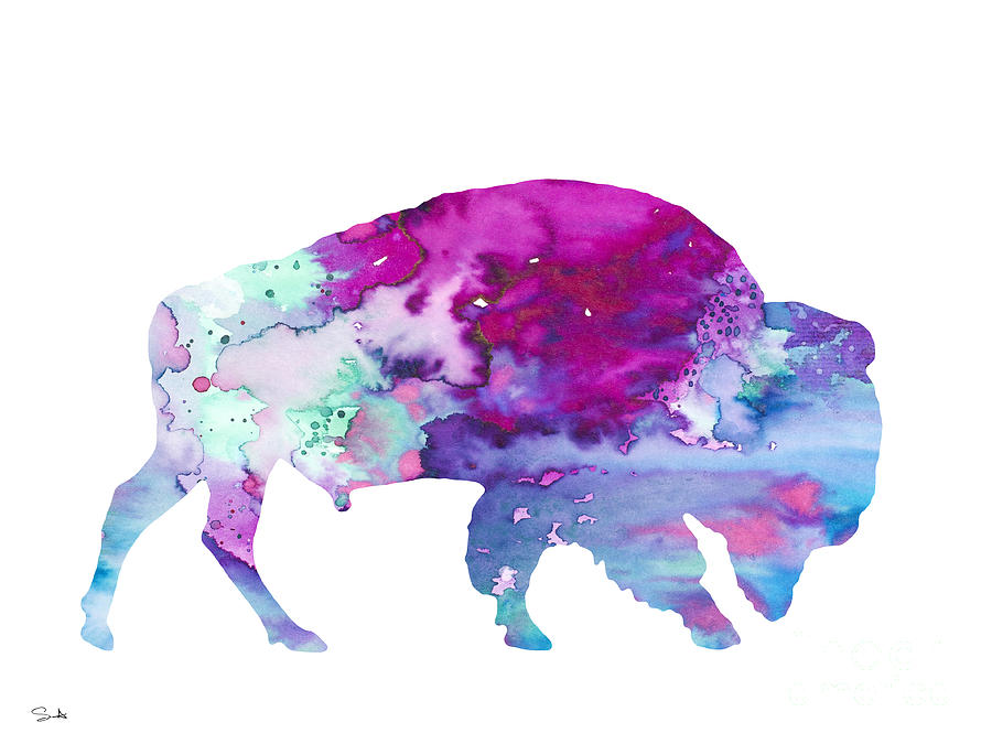 Animal Watercolor Painting - Bison 4 by Watercolor Girl