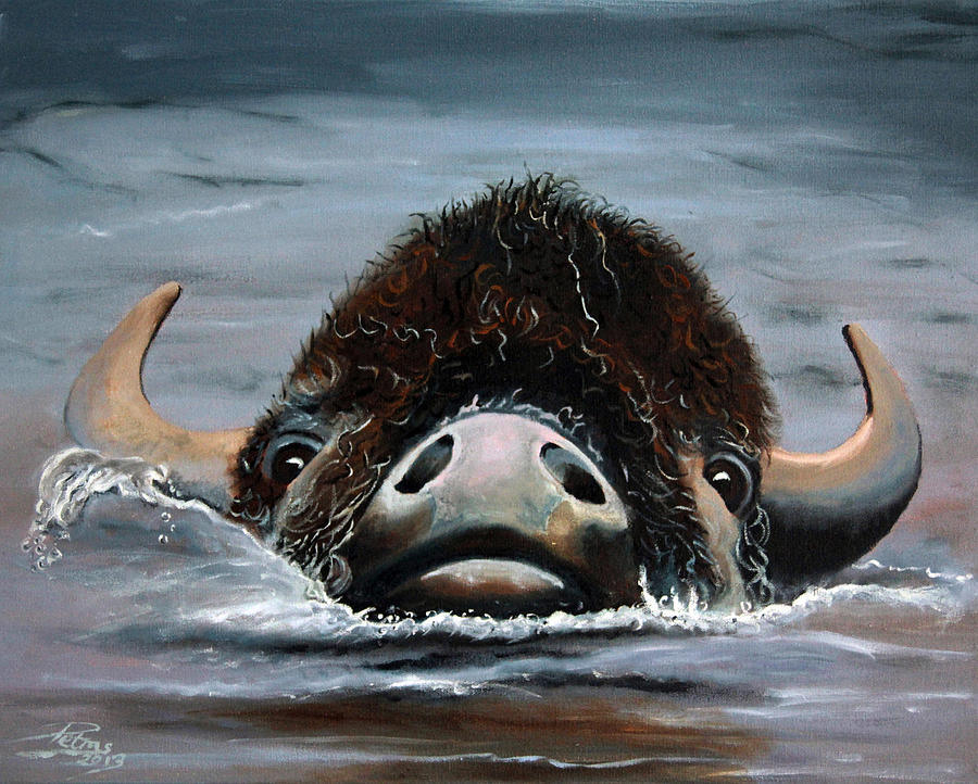 Bison Crossing Painting by Petra Stephens
