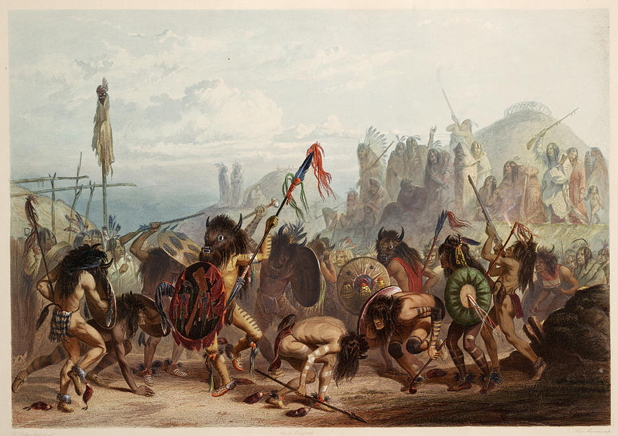 Bison Dance, Mandan Indians, 1839 Painting by Science Source