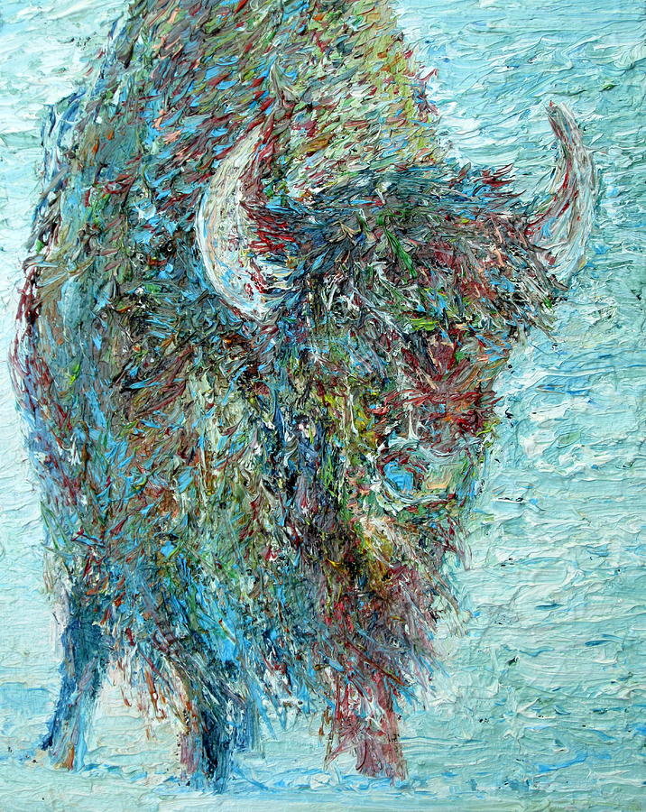 Bison In The Snow Painting by Fabrizio Cassetta