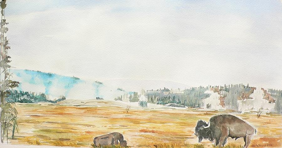 Bison in Yellowstone Painting by Geeta Yerra