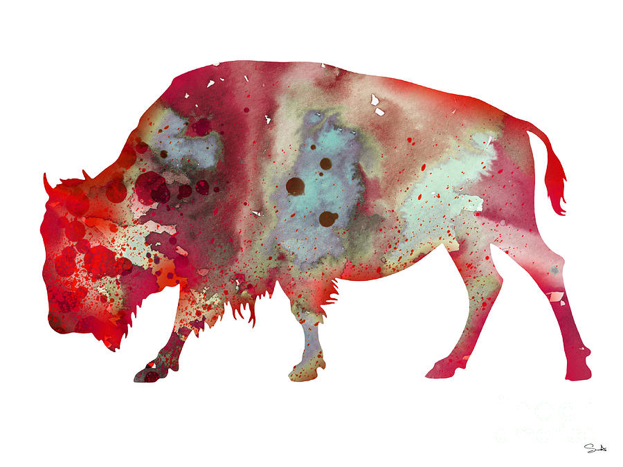 Animal Watercolor Painting - Bison by Watercolor Girl