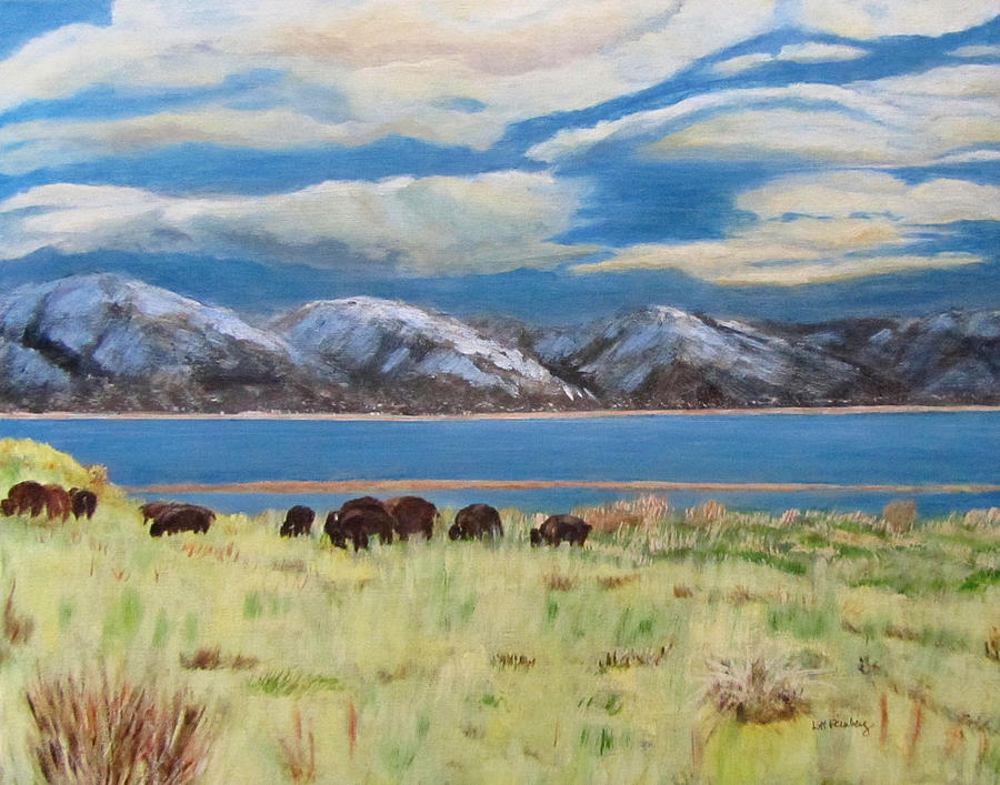 Bison on Antelope Island Painting by Linda Feinberg