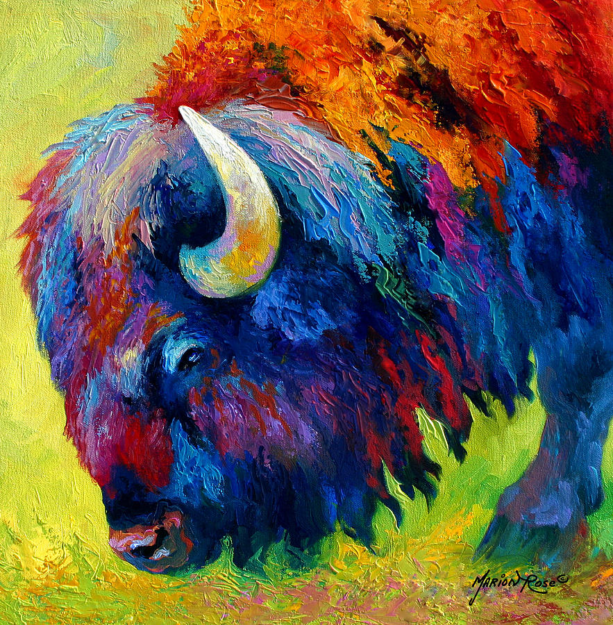 Bison Portrait II Painting by Marion Rose