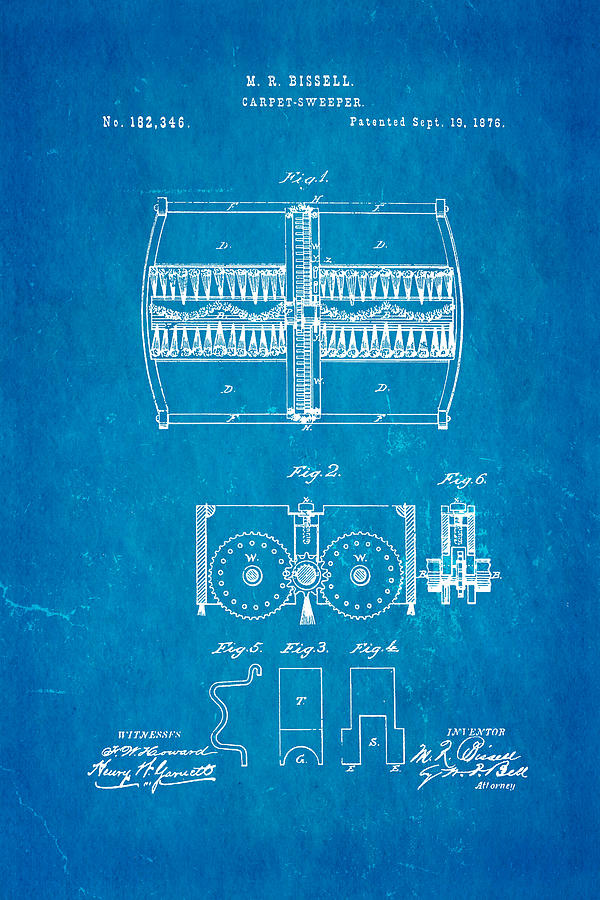 Appliance Photograph - Bissell Carpet Sweeper Patent Art 1876 Blueprint by Ian Monk
