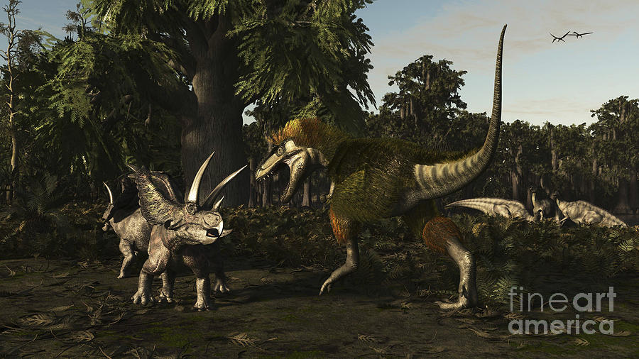 Dinosaur Digital Art - Bistahieversor Attacking A Pair by Arthur Dorety