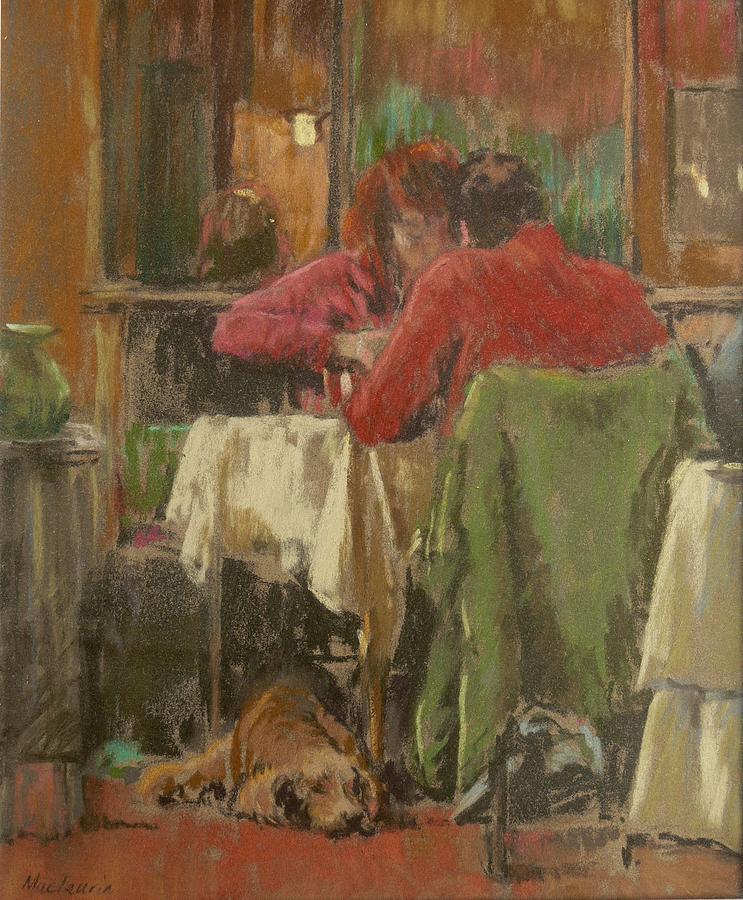 Dog Photograph - Bistro In Beziers, 2007 Pastel On Paper by Pat Maclaurin