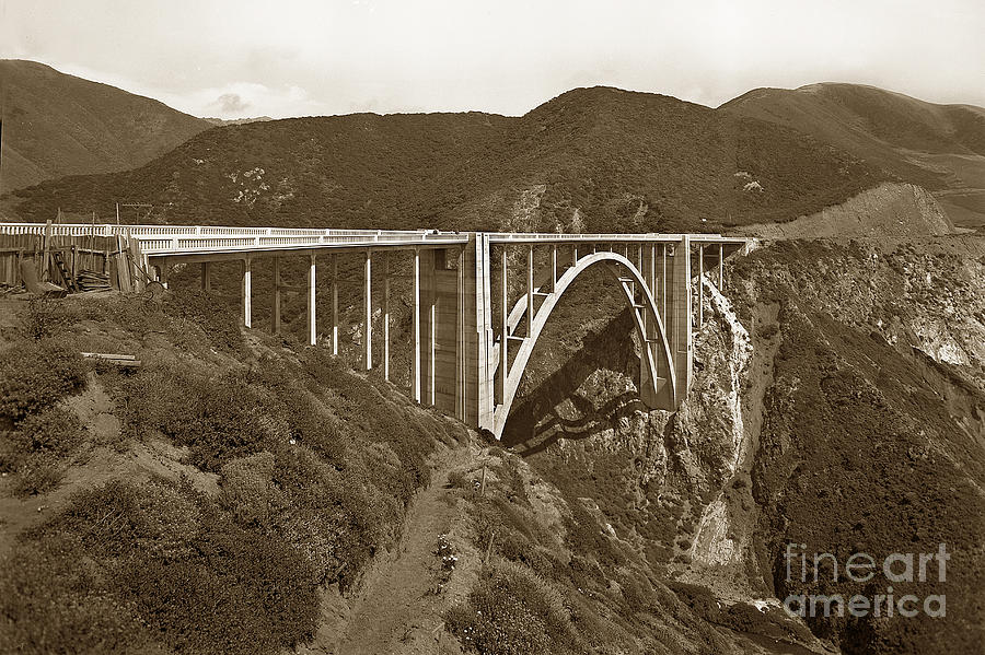 Bixby Creek Bridge Photograph - Bixby Creek Bridge Highway One Big Sur California 1933 by California Views Archives Mr Pat Hathaway Archives