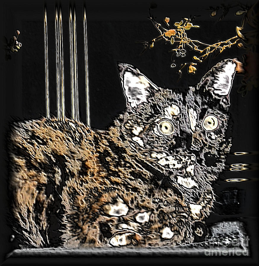 Black and brown cat Mixed Media by Oksana Semenchenko